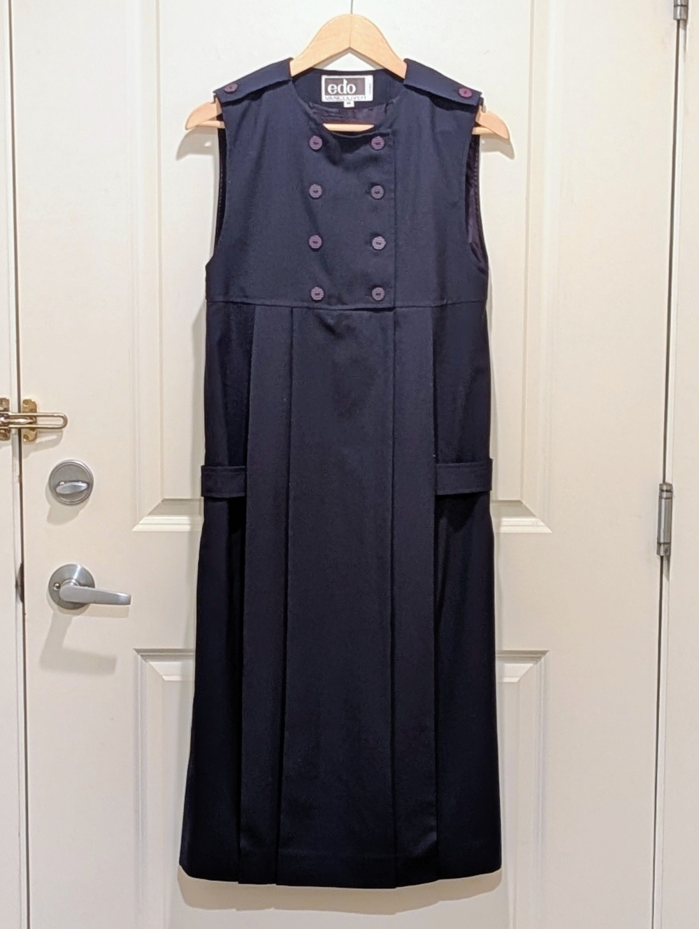 EUC Edo Vancouver XS Vintage 80s Double Breasted Front Pleat Hip Strap Dress
